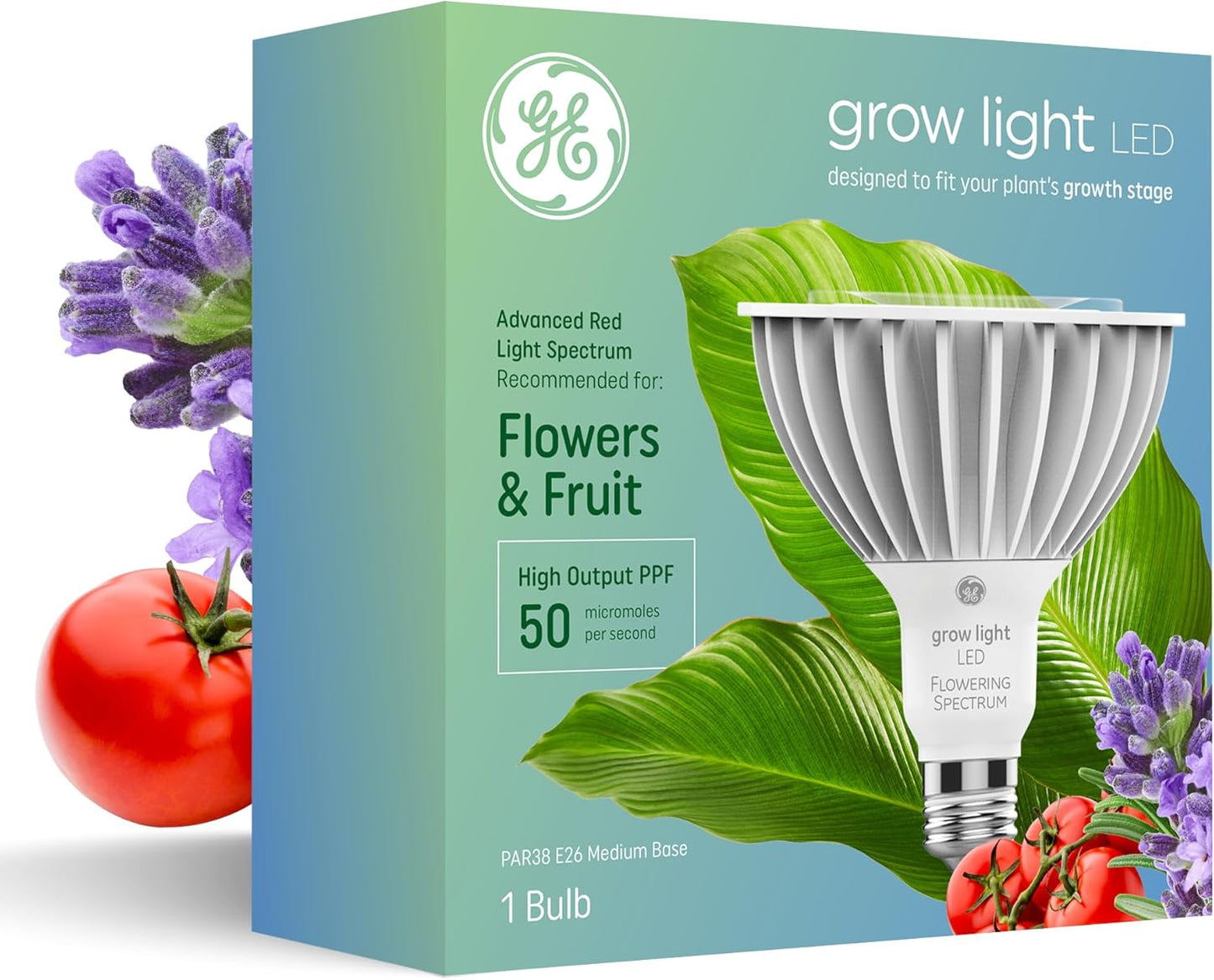 Grow LED Light Bulb, PAR38 Flood Light, Indoor LED Grow Lights for Plants, Seeds and Greens, Balanced Light Spectrum, 25,000 Hours Lifespan, 50 PPF, 1 Pack (Packaging May Vary)