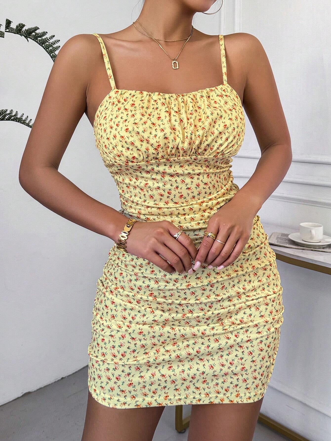 SHEIN X Marika Sila SHEIN VCAY Ditsy Floral Ruched Bodycon Dress