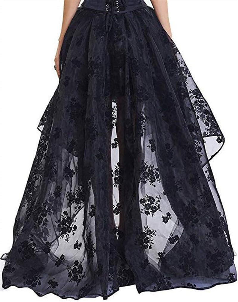 Women'S Black Lace Victoria Gothic Long Maxi Skirt Party