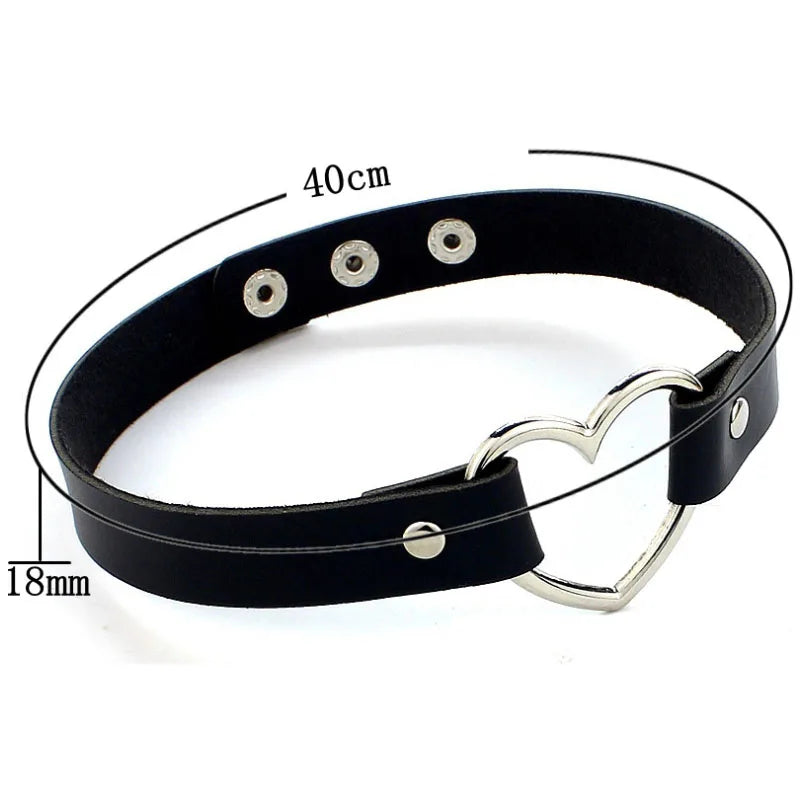 1 Collar Punk round Gothic Goth Choker Harajuku Lovely PU Leather Neck Buckle Rivet Belts Love Heart Garters for Women Plus