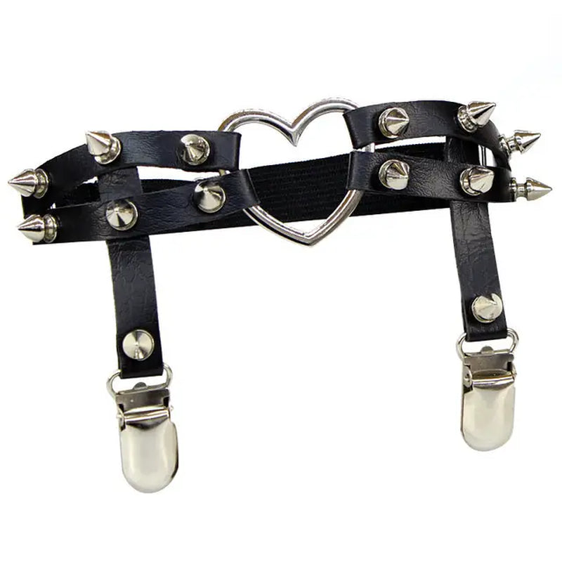 2023 Women Punk Goth Heart round PU Leather Elastic Garter Leg Thigh Ring Clothing Accessory Leg Suspender Stockings Garters