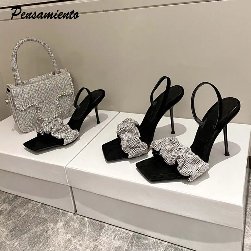 2021 Star Style Luxury Rhinestones Women Sandals Elegant Stiletto High Heels Slingback Gladiator Sandals Summer Party Prom Shoes