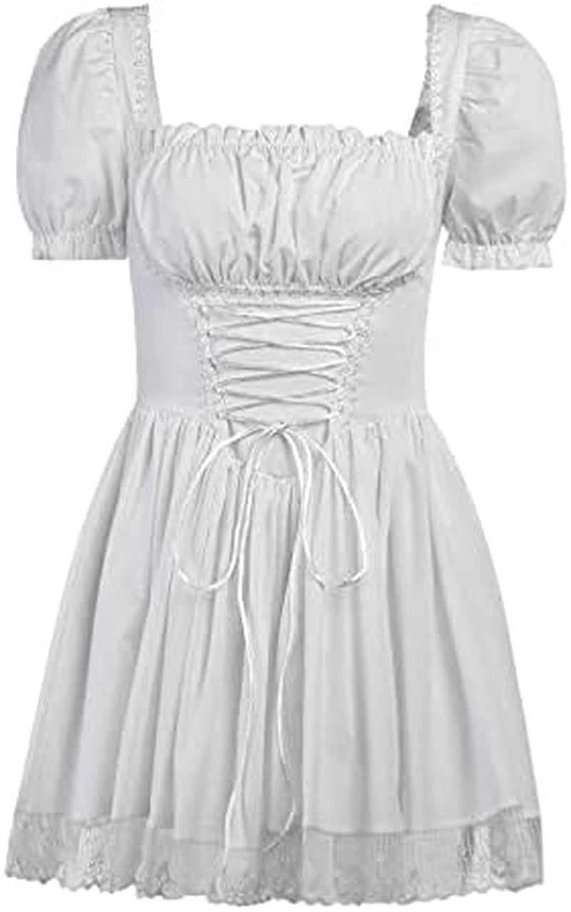 Women'S Gothic Lolita Mini Dresses Vintage Punk Puff Sleeve a Line Swing Short Goth Dress