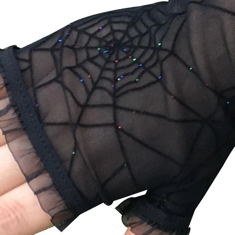 Halloween Creativity Women Spider Web Pattern Gloves Sexy Female Mesh Gloves Driving Punk Goth Dance Black Fingerless Mittens