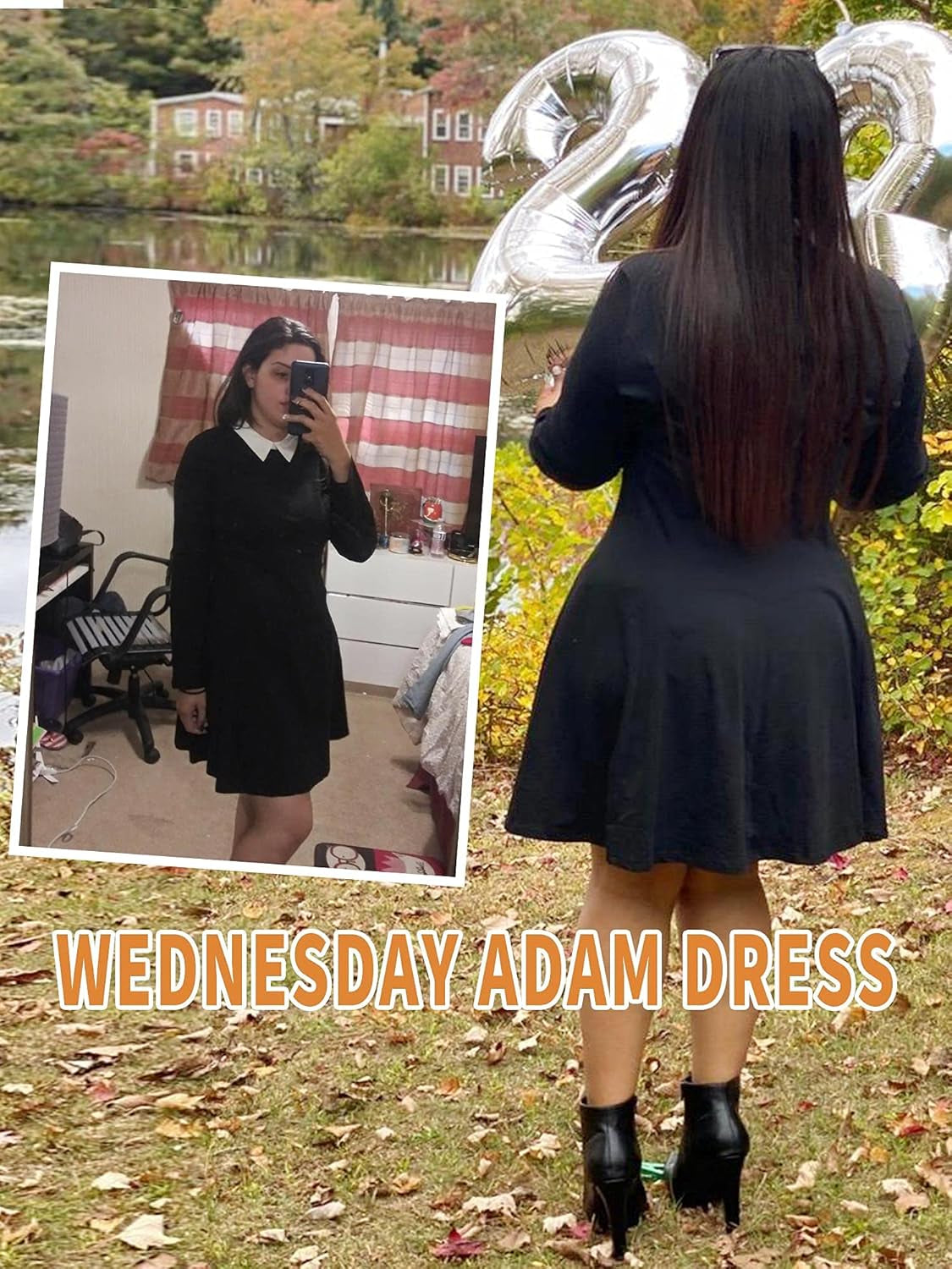 Womens Long Sleeve Peter Pan Collar Fit and Flare Dress Wednesday Addams Costume