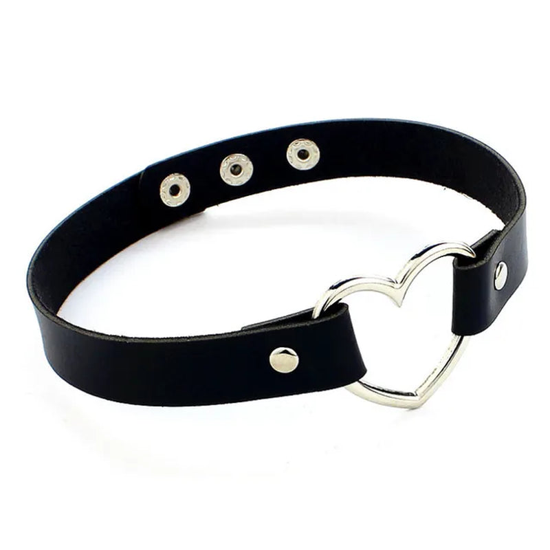 1 Collar Punk round Gothic Goth Choker Harajuku Lovely PU Leather Neck Buckle Rivet Belts Love Heart Garters for Women Plus