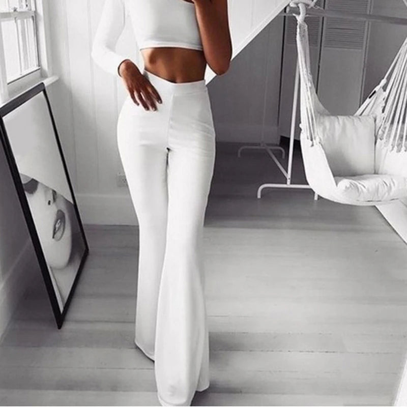 Summer Autumn Solid Elegant Female Lady Women'S Palazzo Flared Wide Killer Legs Pants High Waist OL Ladies Career Long Trousers