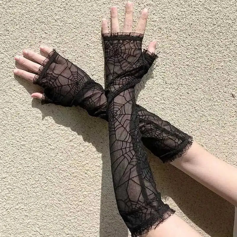 Halloween Creativity Women Spider Web Pattern Gloves Sexy Female Mesh Gloves Driving Punk Goth Dance Black Fingerless Mittens