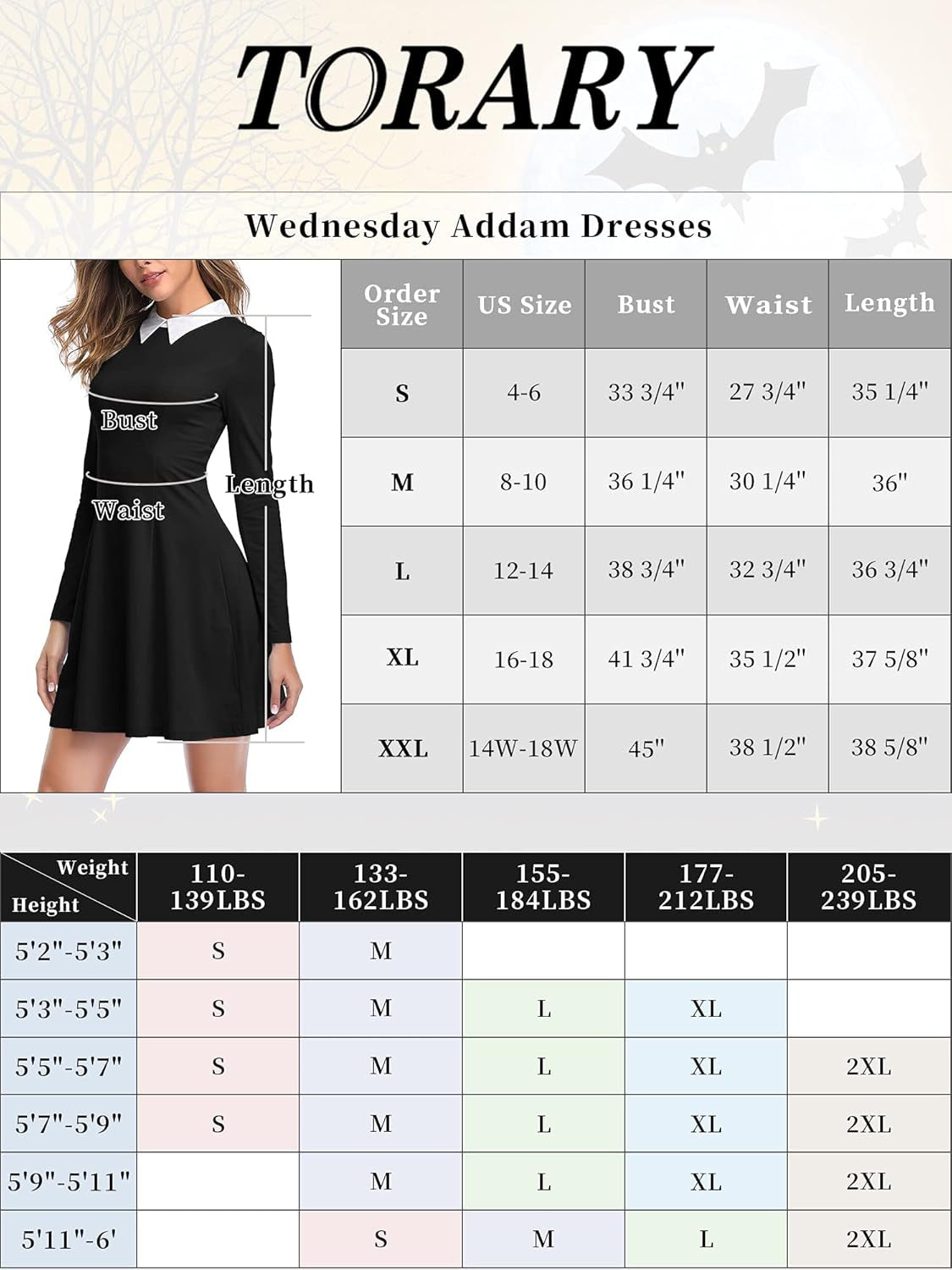 Womens Long Sleeve Peter Pan Collar Fit and Flare Dress Wednesday Addams Costume