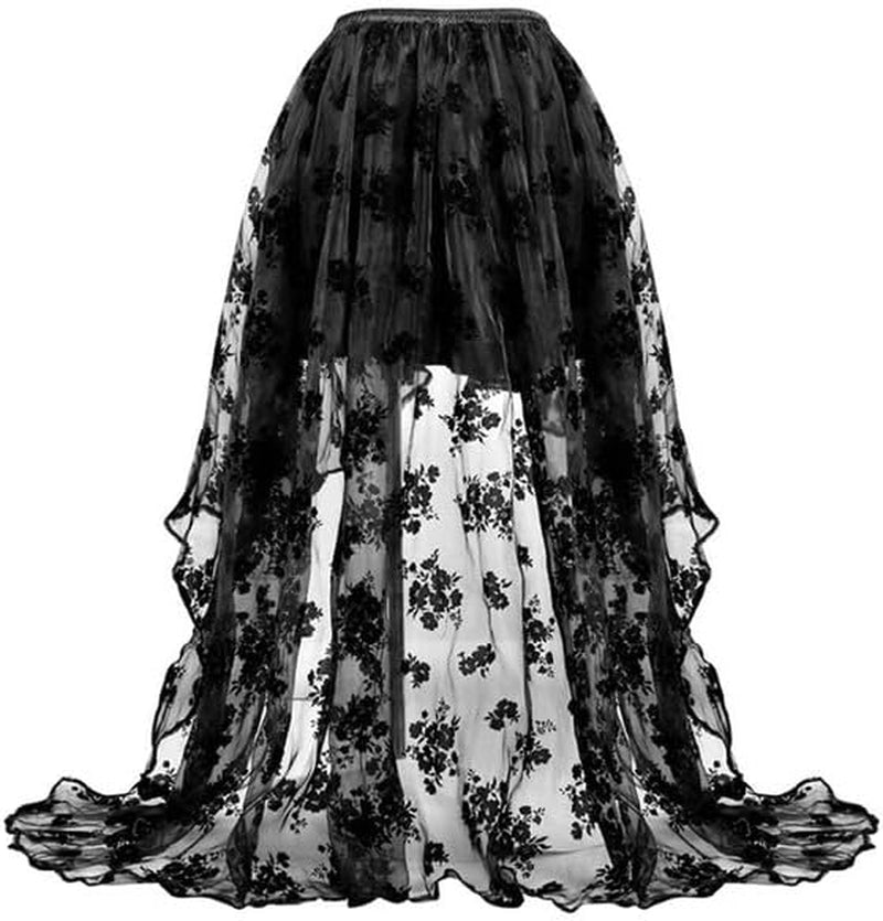 Women'S Black Lace Victoria Gothic Long Maxi Skirt Party