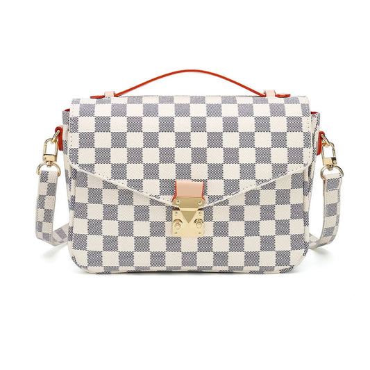 Womens Checkered Tote Shoulder Bag with Inner Pouch - PU Vegan Leather Shoulder Satchel Fashion Bags -Cream Checkered